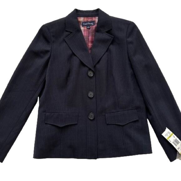Evan Picone Navy Pinstripe Three Button Front Career Blazer Jacket Size 14 NEW - Picture 7 of 14